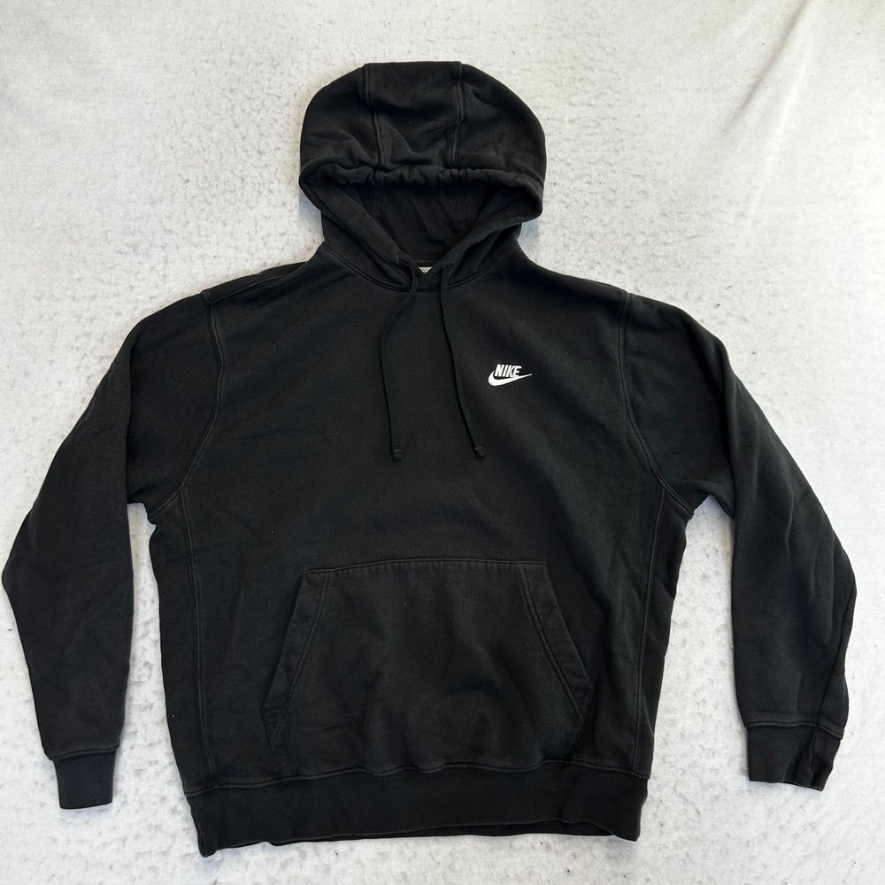 Nike Hoodie Mens Large Black Embroidered Logo Fleece Pullover